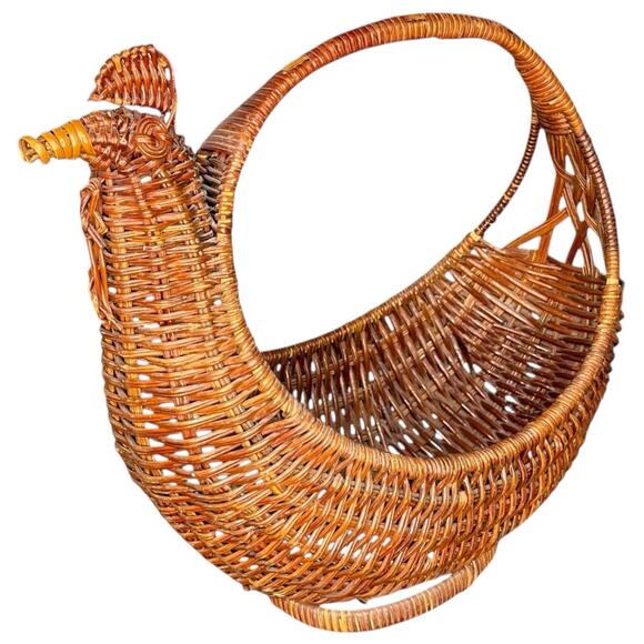 Rooster Brown Wicker Basket Home Decor 10 Inch Farmhouse Rustic - Picture 1 of 11